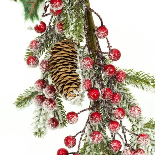 Tralcio Natalizio di Pino Innevato con Bacche e Pigne L.120 cm