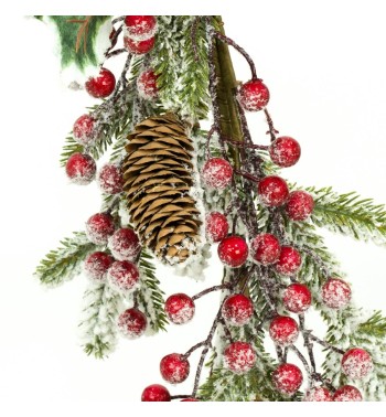 Tralcio Natalizio di Pino Innevato con Bacche e Pigne L.120 cm