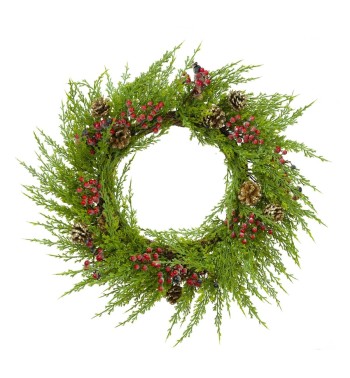 Ghirlanda Natalizia con Pigne e Bacche Rosse D.70 cm