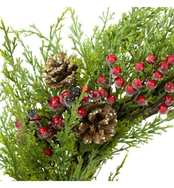 Ghirlanda Natalizia con Pigne e Bacche Rosse D.70 cm
