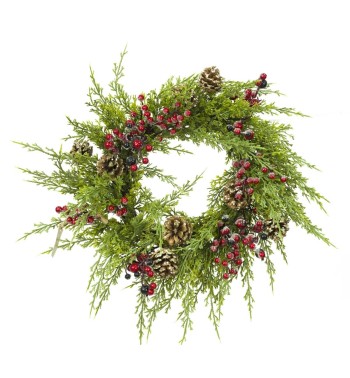 Ghirlanda Natalizia con Pigne e Bacche Rosse D.55 cm