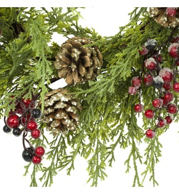 Ghirlanda Natalizia con Pigne e Bacche Rosse D.55 cm