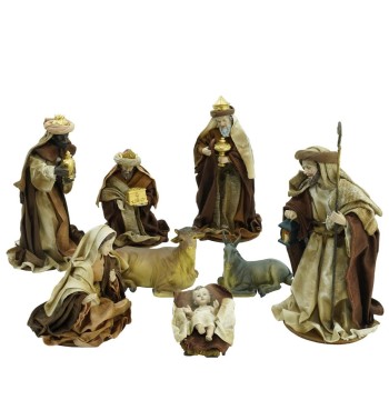 Natività in Poliresina e Tessuto 8 Pz. H.25 cm