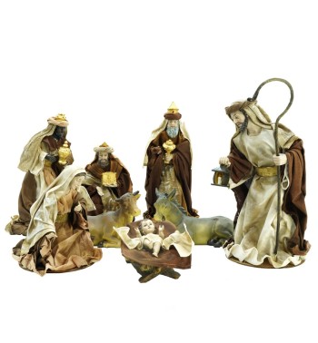 Natività in Poliresina e Tessuto 8 Pz. H.33 cm