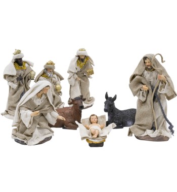 Natività in Poliresina e Tessuto 8 Pz H.20 cm