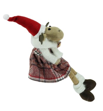 Renna Natalizia Seduta Maschio o Femmina con Abito a Quadri H.45 cm