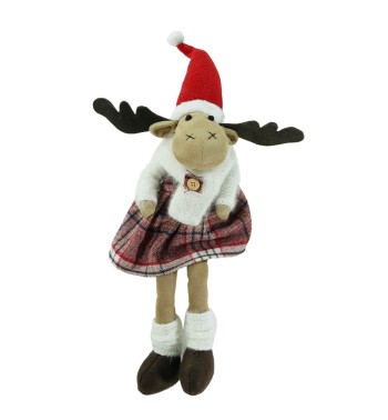 Renna Natalizia Seduta Maschio o Femmina con Abito a Quadri H.45 cm