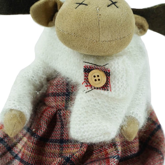 Renna Natalizia Seduta Maschio o Femmina con Abito a Quadri H.45 cm