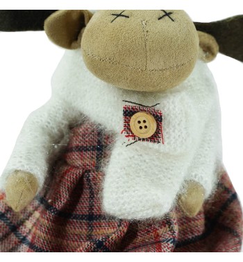 Renna Natalizia Seduta Maschio o Femmina con Abito a Quadri H.45 cm