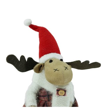 Renna Natalizia Seduta Maschio o Femmina con Abito a Quadri H.45 cm