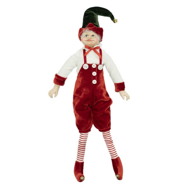Elfo di Natale con Salopette Rossa H.51 cm