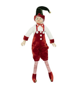 Elfo di Natale con Salopette Rossa H.51 cm