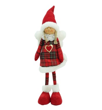 Fatina Natalizia in Piedi con Abito a Quadri Rosso 2 Misure