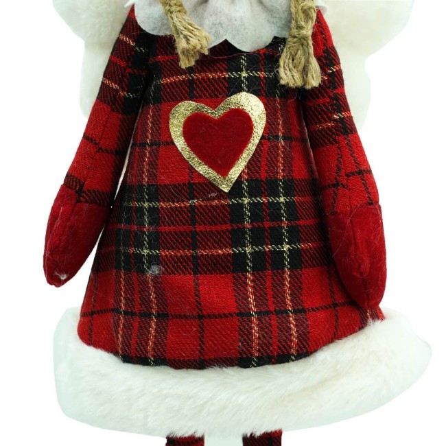 Fatina Natalizia in Piedi con Abito a Quadri Rosso 2 Misure