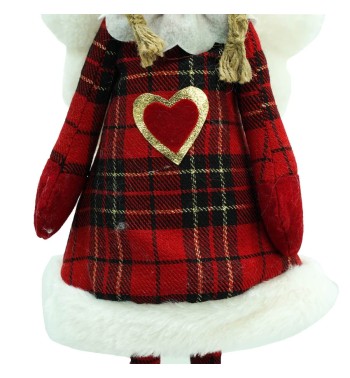 Fatina Natalizia in Piedi con Abito a Quadri Rosso 2 Misure