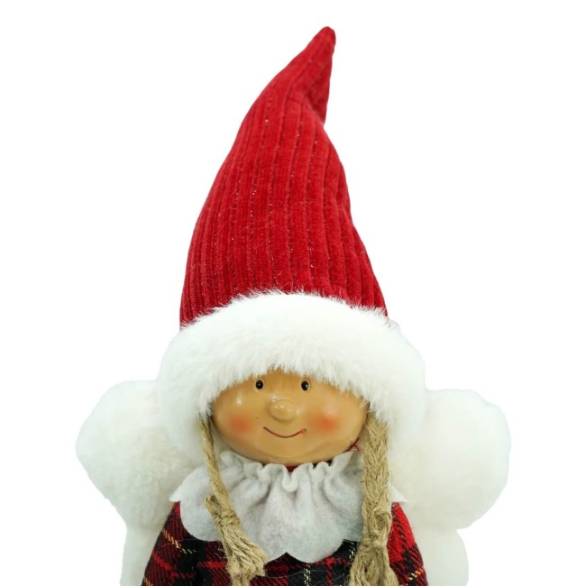 Fatina Natalizia in Piedi con Abito a Quadri Rosso 2 Misure