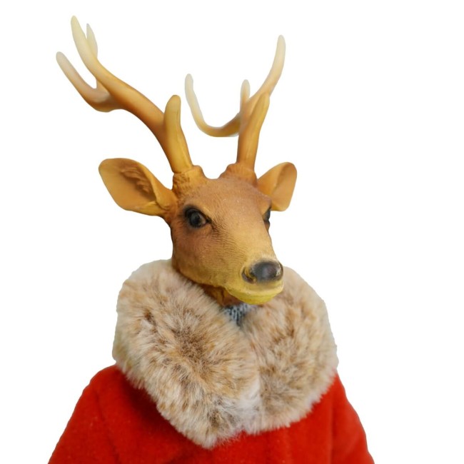 Renna Natalizia in Piedi con Cappotto Rosso H.45 cm 2 Modelli