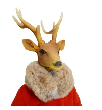 Renna Natalizia in Piedi con Cappotto Rosso H.45 cm 2 Modelli