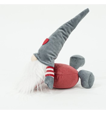 Gnomo Natalizio Sdraiato in Velluto Rosso e Grigio H.26 cm