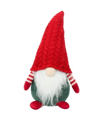 Gnomo Natalizio Luminoso con Abito Verde e Cappello in Lana Rosso H.33 cm