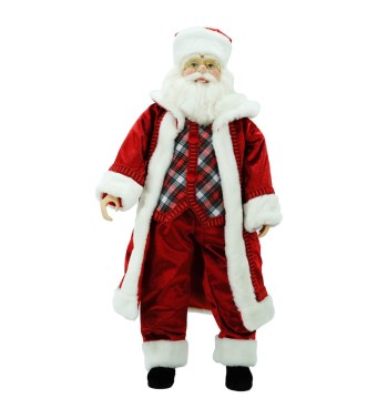 Babbo Natale in Piedi con Abito Rosso e Gilet a Quadri H.60 cm