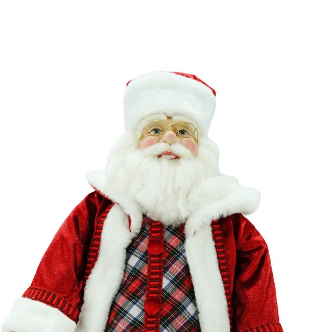 Babbo Natale in Piedi con Abito Rosso e Gilet a Quadri H.60 cm