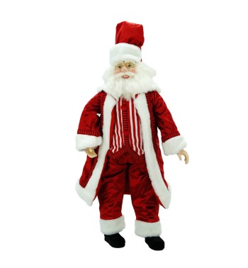 Babbo Natale in Piedi con Abito Rosso e Gilet a Strisce H.60 cm