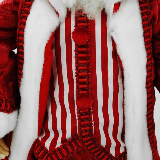 Babbo Natale in Piedi con Abito Rosso e Gilet a Strisce H.60 cm