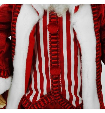 Babbo Natale in Piedi con Abito Rosso e Gilet a Strisce H.60 cm