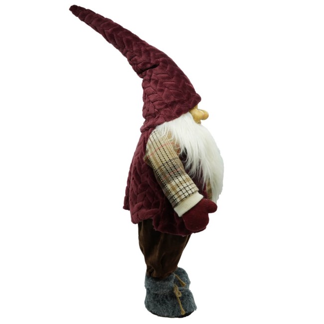 Gnomo Natalizio in Tessuto e Velluto Bordeaux H.86 cm