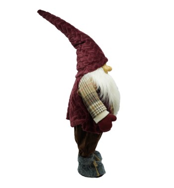 Gnomo Natalizio in Tessuto e Velluto Bordeaux H.86 cm