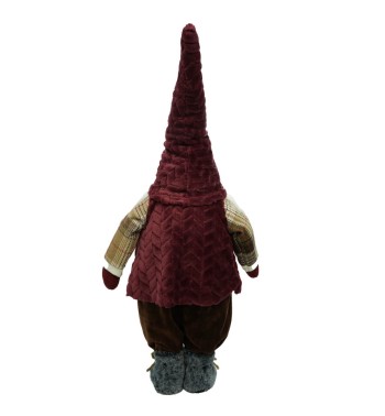 Gnomo Natalizio in Tessuto e Velluto Bordeaux H.86 cm