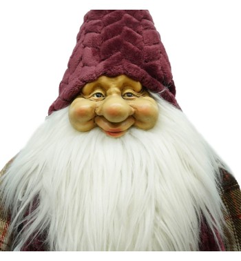 Gnomo Natalizio in Tessuto e Velluto Bordeaux H.86 cm