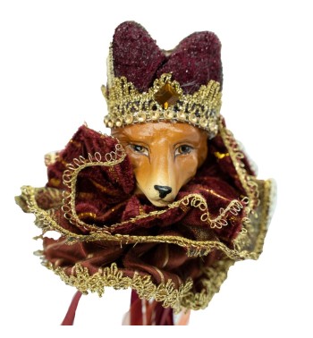 Volpe da Appendere con Abito e Corona Burgundy e Oro H.11 cm