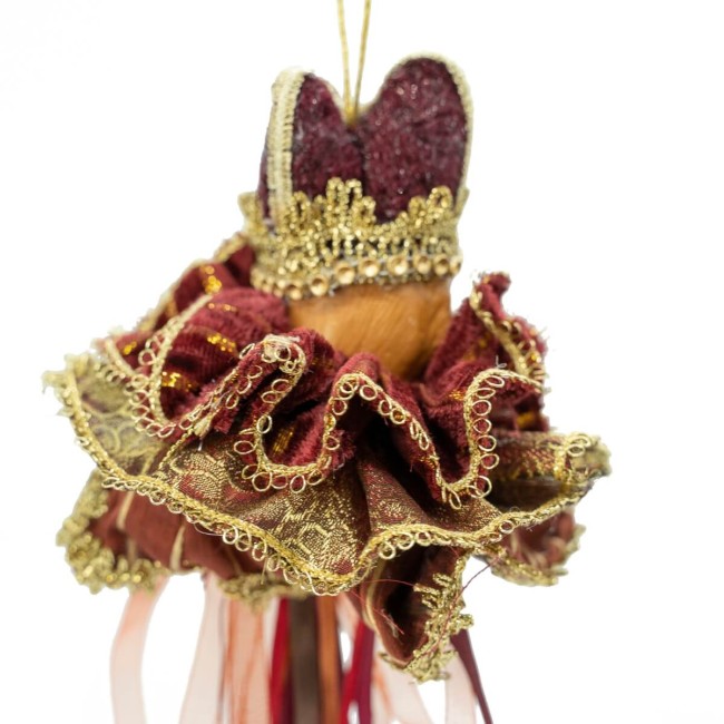 Volpe da Appendere con Abito e Corona Burgundy e Oro H.11 cm
