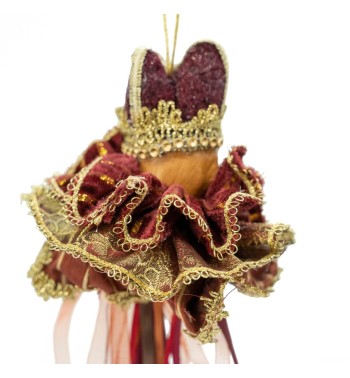 Volpe da Appendere con Abito e Corona Burgundy e Oro H.11 cm