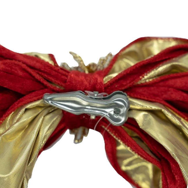 Fiocco Natalizio in Velluto Rosso e Oro con Clip H.20 cm