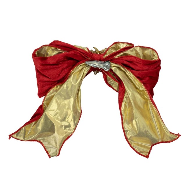Fiocco Natalizio in Velluto Rosso e Oro con Clip H.20 cm