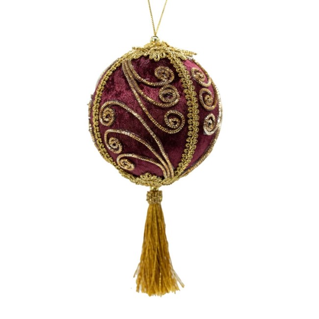 Palla di Natale con Nappa Burgundy e Oro D.10 cm