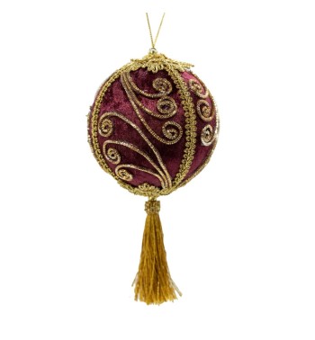 Palla di Natale con Nappa Burgundy e Oro D.10 cm