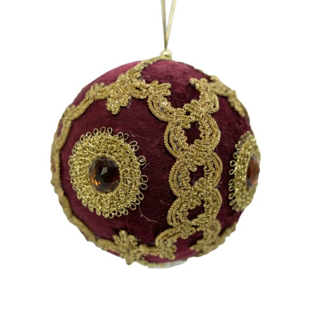 Palla in Velluto Burgundy e Oro con Gioiello D.12 cm