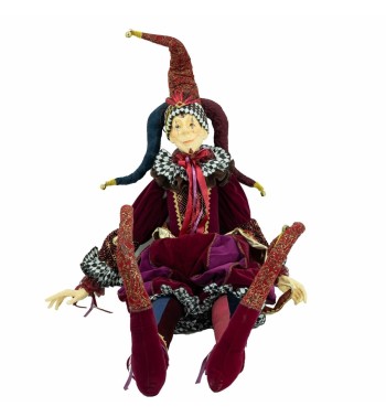 Jolly con Abito in Velluto Bordeaux Oro Viola e Blu H.150 cm