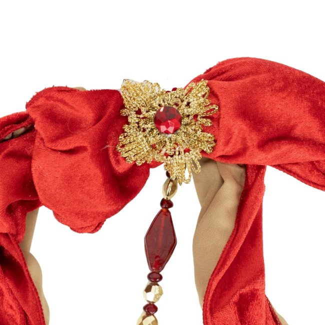 Fiocco Natalizio in Velluto Rosso con Applicazioni Oro 25x25 cm