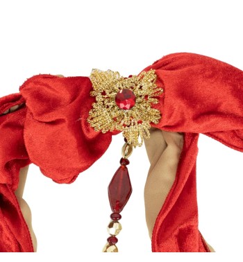 Fiocco Natalizio in Velluto Rosso con Applicazioni Oro 25x25 cm