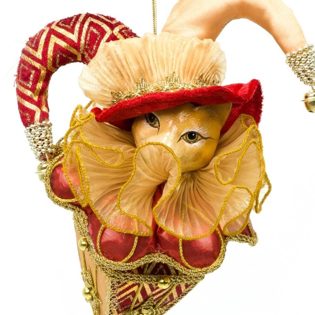 Gatto con Cappello da Jolly Natalizio Rosso e Oro 15x35 cm