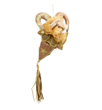 Gatto con Cappello da Jolly Natalizio Oro Anticato 15x35 cm