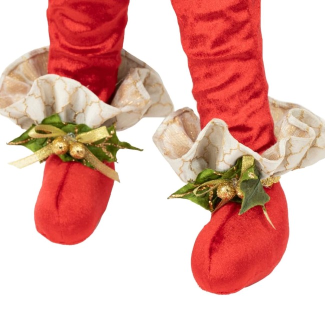 Elfo Natalizio con Abito in Velluto Rosso e Oro H.76 cm