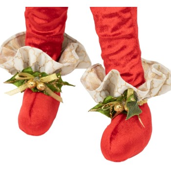 Elfo Natalizio con Abito in Velluto Rosso e Oro H.76 cm