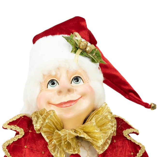 Elfo Natalizio con Abito in Velluto Rosso e Oro H.76 cm