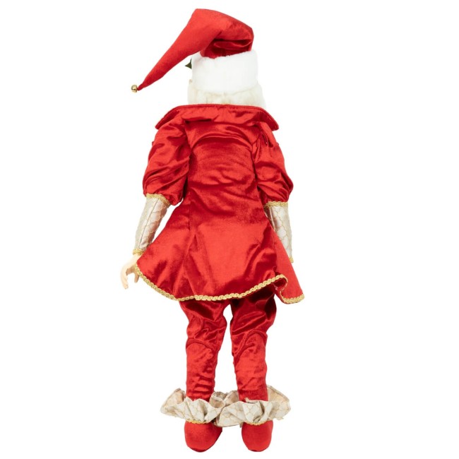 Elfo Natalizio con Abito in Velluto Rosso e Oro H.76 cm